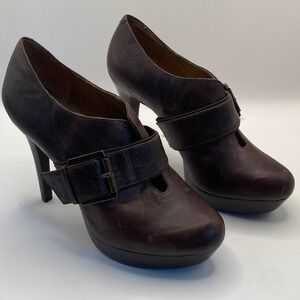 Jessica Simpson Brown Leather Platform Heels Size 6.5 Buckle Mary Jane